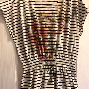 AGB Knit Top in Stripes with Floral Overlay Print